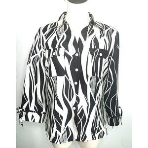 Anne Carson 100% Silk Blouse Button Up Shirt Black Ivory Size Medium